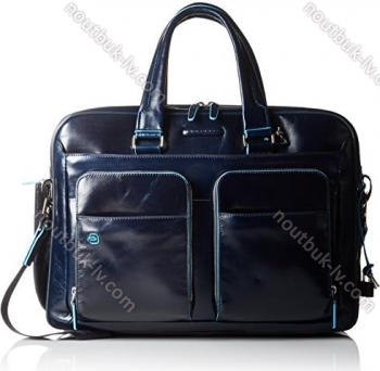 Piquadro Blue square expandable short handle laptop case blue