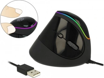 DeLOCK ergonomic USB mouse vertical черный, RGB, USB