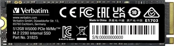 Verbatim Vi5000 PCIe NVMe SSD 512GB, M.2 2280 / M-Key / PCIe 4.0 x4