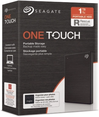 Seagate One Touch Portable HDD, Black, 1TB, +Rescue, USB 3.0 Micro-B
