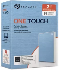 Seagate One Touch Portable HDD with Password +Rescue, Light Blue, 2TB, USB 3.0 Micro-B