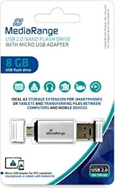 MediaRange USB Kombo Speicherstick mit Micro USB 8GB, USB-A 2.0/USB 2.0 Micro-B