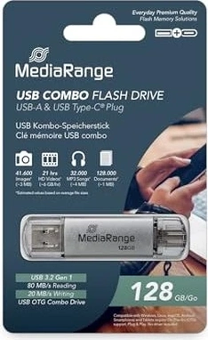 MediaRange Kombo-Speicherstick 128GB, USB-A 3.0/USB-C 3.0
